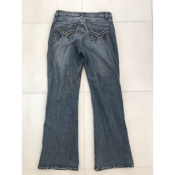 Cache Vintage Denim Jeans Straight Leg Mid Rise Studded Stretch Blue - Picture 6 of 11